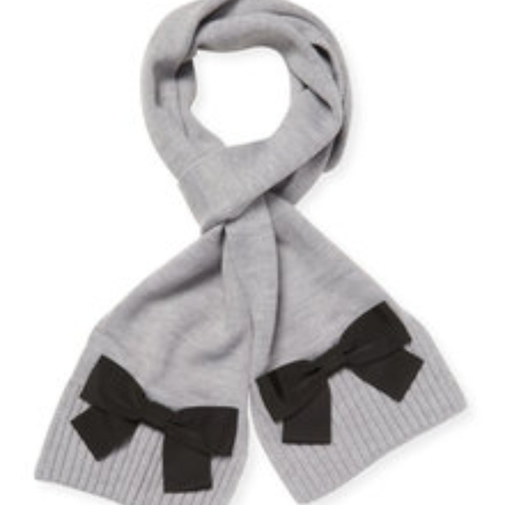 Kate Spade Grey Melage Scarf Muffler with Grosgrain Bow